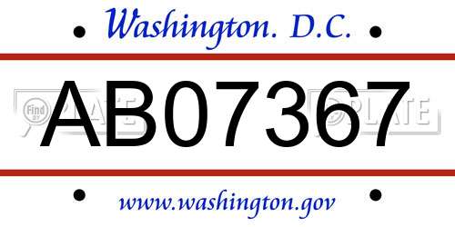 AB07367 District Of Columbia License Plate
