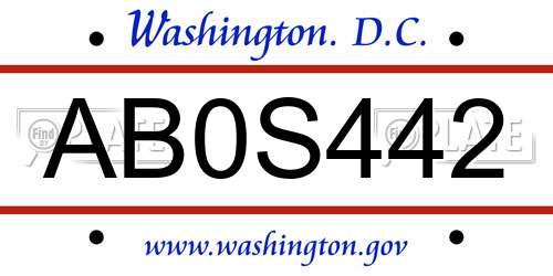 AB0S442 District Of Columbia License Plate