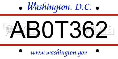 AB0T362 District Of Columbia License Plate