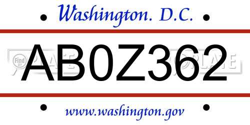 AB0Z362 District Of Columbia License Plate