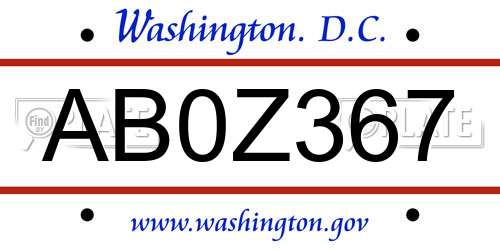 AB0Z367 District Of Columbia License Plate