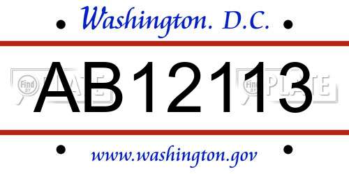 AB12113 District Of Columbia License Plate