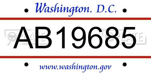 AB19685 District Of Columbia License Plate