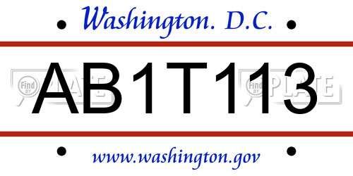 AB1T113 District Of Columbia License Plate