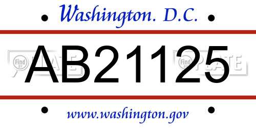 AB21125 District Of Columbia License Plate