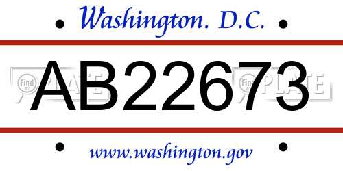 AB22673 District Of Columbia License Plate