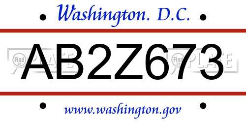 AB2Z673 District Of Columbia License Plate