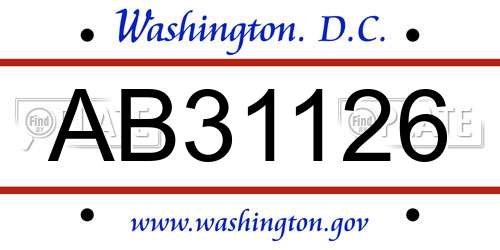 AB31126 District Of Columbia License Plate