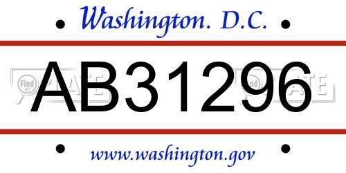 AB31296 District Of Columbia License Plate