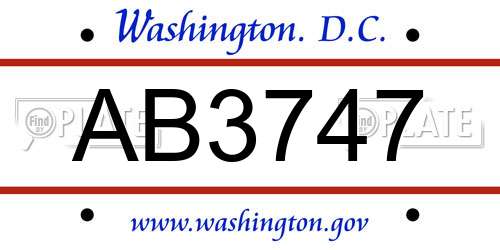 AB3747 District Of Columbia License Plate