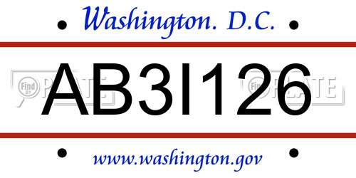 AB3I126 District Of Columbia License Plate