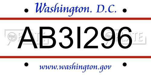 AB3I296 District Of Columbia License Plate