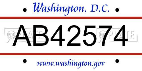 AB42574 District Of Columbia License Plate
