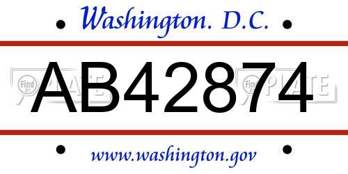 AB42874 District Of Columbia License Plate