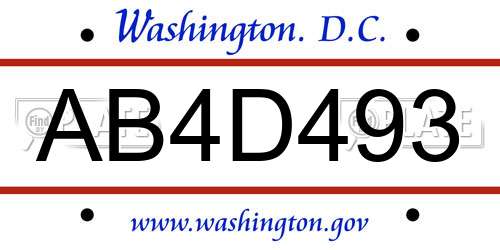 AB4D493 District Of Columbia License Plate