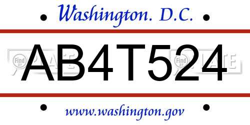 AB4T524 District Of Columbia License Plate