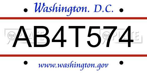 AB4T574 District Of Columbia License Plate