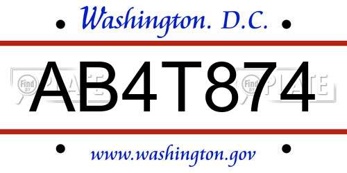 AB4T874 District Of Columbia License Plate