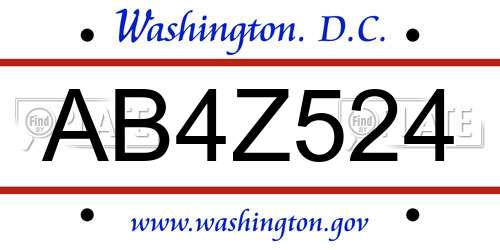AB4Z524 District Of Columbia License Plate