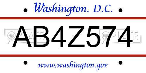 AB4Z574 District Of Columbia License Plate