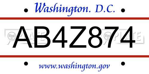 AB4Z874 District Of Columbia License Plate