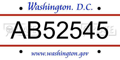 AB52545 District Of Columbia License Plate