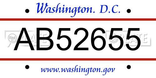 AB52655 District Of Columbia License Plate