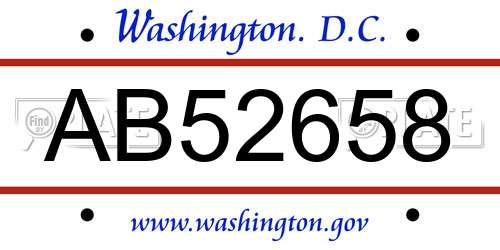AB52658 District Of Columbia License Plate