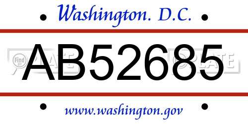 AB52685 District Of Columbia License Plate