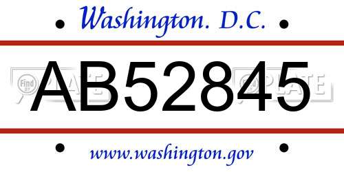 AB52845 District Of Columbia License Plate