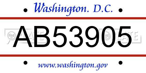 AB53905 District Of Columbia License Plate