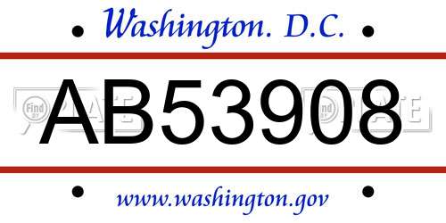 AB53908 District Of Columbia License Plate