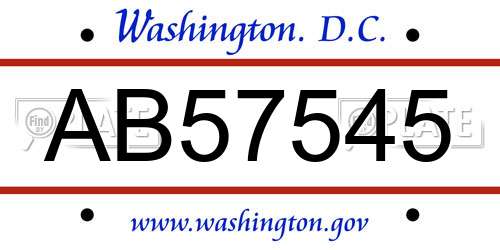 AB57545 District Of Columbia License Plate