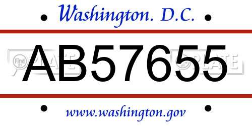 AB57655 District Of Columbia License Plate