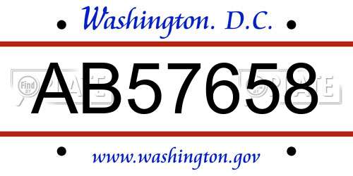 AB57658 District Of Columbia License Plate