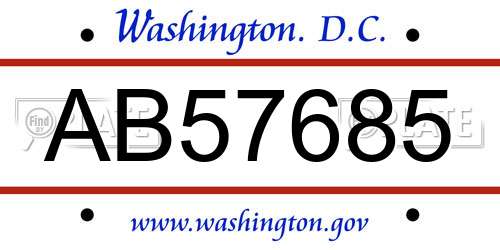 AB57685 District Of Columbia License Plate