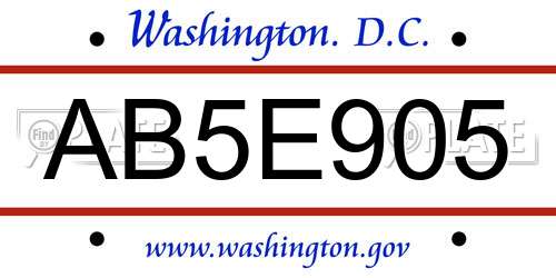 AB5E905 District Of Columbia License Plate