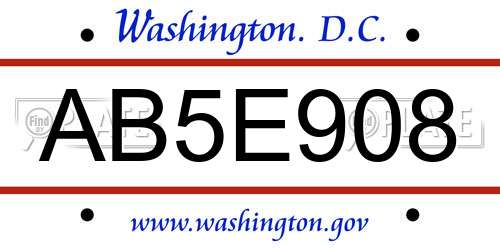 AB5E908 District Of Columbia License Plate