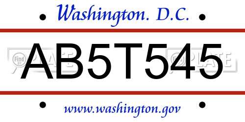 AB5T545 District Of Columbia License Plate
