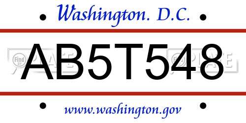 AB5T548 District Of Columbia License Plate