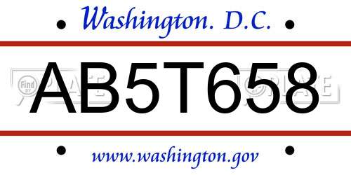 AB5T658 District Of Columbia License Plate