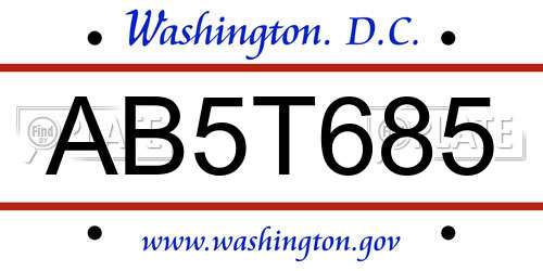 AB5T685 District Of Columbia License Plate
