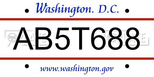 AB5T688 District Of Columbia License Plate
