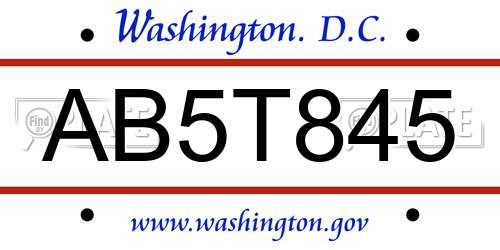 AB5T845 District Of Columbia License Plate
