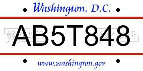 AB5T848 District Of Columbia License Plate