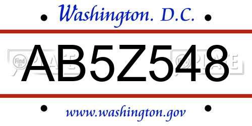 AB5Z548 District Of Columbia License Plate