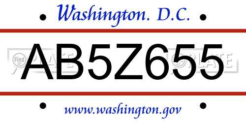 AB5Z655 District Of Columbia License Plate