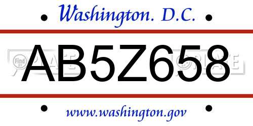 AB5Z658 District Of Columbia License Plate