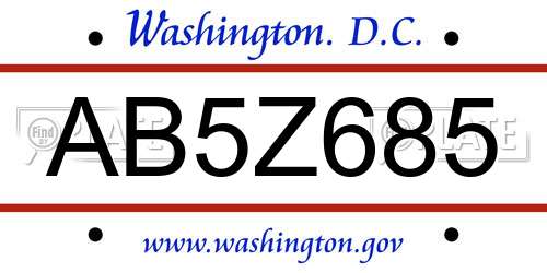 AB5Z685 District Of Columbia License Plate