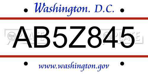 AB5Z845 District Of Columbia License Plate